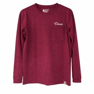 Carhartt Burgundy Long Sleeve Pocket T-Shirt - Logo Tee